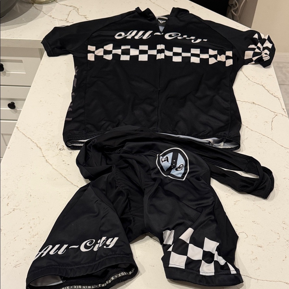 All City Twin Six XL Black Checkered Cycling Jersey & Bib Shorts Set